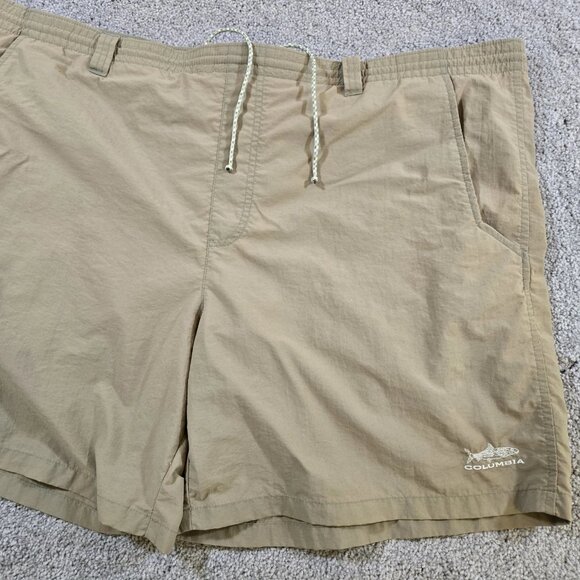 Columbia PFG Mens Lined Shorts Large Beige Omni-Shade Perform Fishing Zip Pocket - Picture 1 of 8